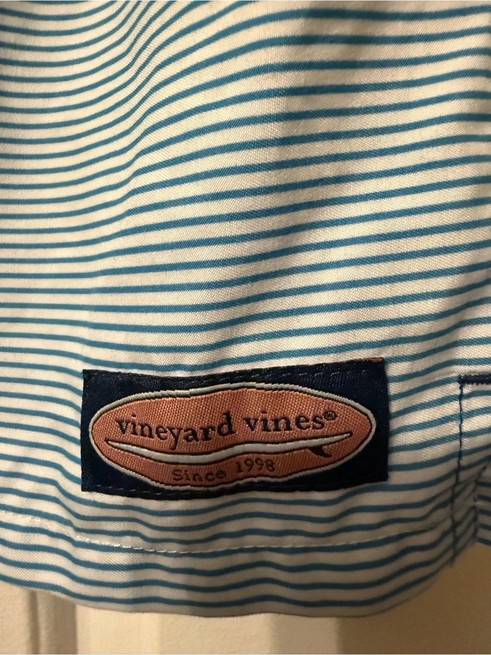 Vineyard Vines Youth XL 18 Colorblock Swim Trunks Blue Green Striped